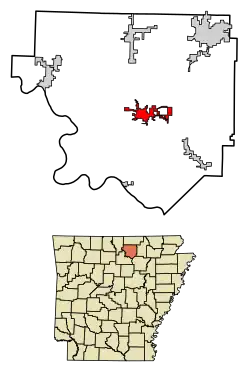 Location of Melbourne in Izard County, Arkansas.