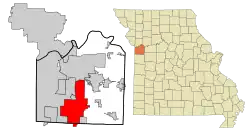 A map of cities in Jackson County, with the location of Lee's Summit highlighted.
