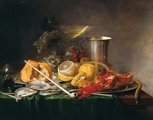 Still-Life, Breakfast with Champagne Glass and Pipe, 1642, Residenzgalerie, Salzburg.