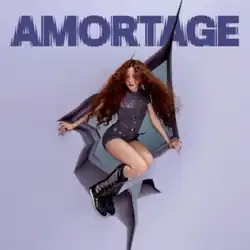 Album cover for Amortage featuring Jisoo emerging through torn paper