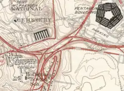 1945 map of Johnson's Hill, the Pentagon, the Navy Annex, and their respective highway networks