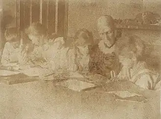 Julia Stephen at Talland House supervising Thoby, Vanessa, Virginia and Adrian doing their lessons, summer 1894