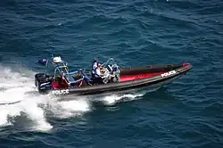 Rigid-hulled inflatable boat PMB 2 of the Royal Gibraltar Police Marine Section.