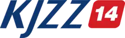The blue italicized letters "KJZZ" next to a red box containing a white "14"