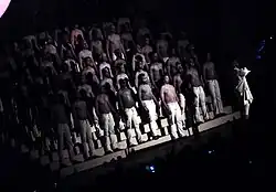 Dozens of shirtless men stood behind West while he performed at the 2015 Hollywood Bowl