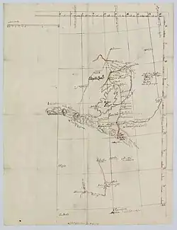 Map from the 18th century of Lake Inari with surroundings.
