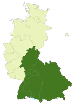 Map of Germany:Position of the Oberliga Süd highlighted