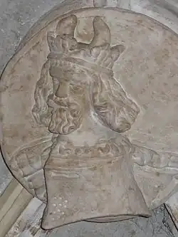 A relief of Casimir the Great on the capstone in the Knight's Hall at the Hetman's House in Kraków