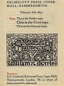 William Morris's Golden Type in the style of Jenson and other typefaces of his Kelmscott Press