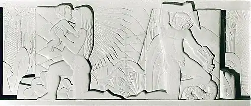 The Kennington Frieze in its original state, which is situated above the entrance of the London School of Hygiene & Tropical Medicine's library.