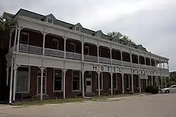 Closeup of Hotel Manning, showing the "steamboat style" design.