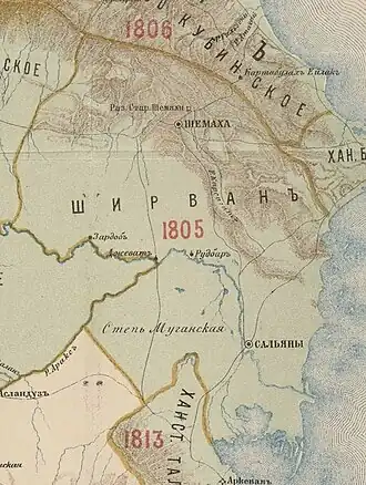 Map of Shamakhy Khanate in 1805 (according to a 1902 Russian map)