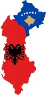 Location of Albania (red) and Kosovo (blue) in Southeastern Europe