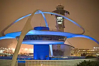 Theme Building at Los Angeles International Airport, 1961 by James Langenheim, Pereira-Luckman, et al.; lighting design Michael Valentino, Walt Disney Imagineering; photographed in 2007