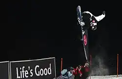 Kudo performing a routine at the LG Snowboard FIS World Cup