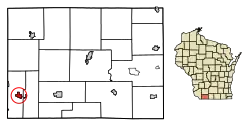 Location of Benton in Lafayette County, Wisconsin.
