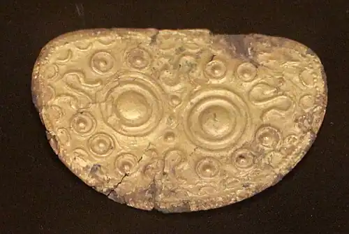 Gold plates covering fibulae, Guerruccia necropolis, tomb S1, 730-700 BC. Guarnacci Museum.