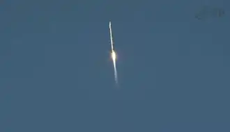 Screenshot capture from NASA TV showing the Atlas V during the launch of Landsat 8