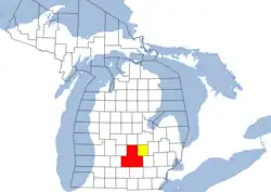 Location of the Lansing–East Lansing MSA
