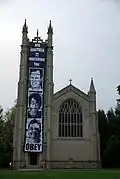 A light-hearted, three-story tiled poster that students mounted on the Chapel in 2008.[156]