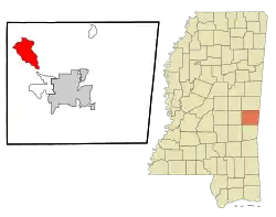 Location of Collinsville, Mississippi