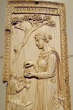 Roman cartouche on the right leaf of the Symmachi–Nicomachi diptych, c.400, ivory, Victoria and Albert Museum, London[2]