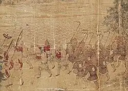 Ming "wolf warriors" holding guandao (left)