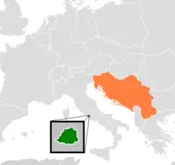 Map indicating locations of Holy See and Yugoslavia