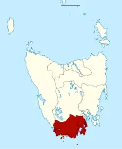 Map showing the electoral division of Huon