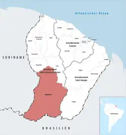 Location of the commune (in red) within French Guiana