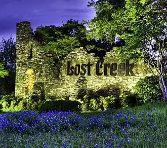 Lost Creek entrance monument on Lost Creek Blvd at Capital of Texas Highway.