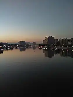 Longmen Town at night,with Zengjiang River passing through