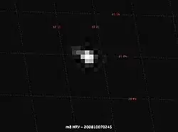 Meteosat 8/EUMETSAT visual image of first light flare from 2008 TC3 with lat/long reference