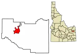 Location of Rexburg in Madison County, Idaho.