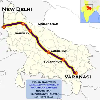 Mahamana Express (Varanasi – New Delhi) route map