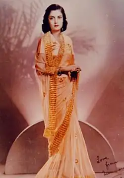 Maharani Ourmilla Devi of Jubbal in modern style of Nivi sari, 1935.