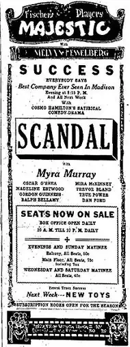 A 1924 newspaper ad promoting the Majestic Players featuring Melvyn Hesselberg (Melvyn Douglas) and Ralph Bellamy.