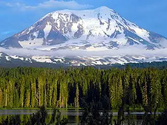 Adams Glacier cascades down the northwest face of Mount Adams in a series of icefalls.