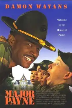 A drill instructor looks at the camera as four cadet boys look scared.