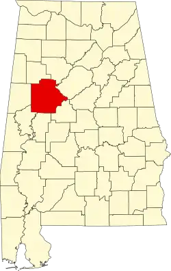 State map highlighting Tuscaloosa County