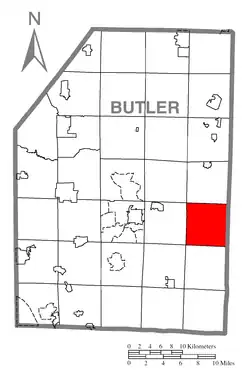 Map of Butler County, Pennsylvania, highlighting Clearfield Township