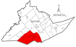 Map of Centre County with Happy Valley in red