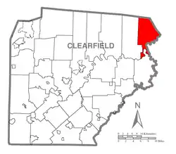 Map of Clearfield County, Pennsylvania highlighting Karthaus Township