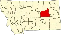 Map of Montana highlighting Garfield County