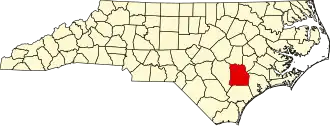 Map of North Carolina highlighting Duplin County