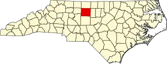 Map of North Carolina highlighting Guilford County