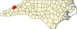 Map of North Carolina highlighting Madison County