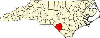 Map of North Carolina highlighting Robeson County