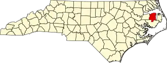 State map highlighting Tyrrell County