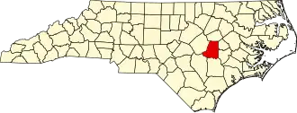 Map of North Carolina highlighting Wayne County